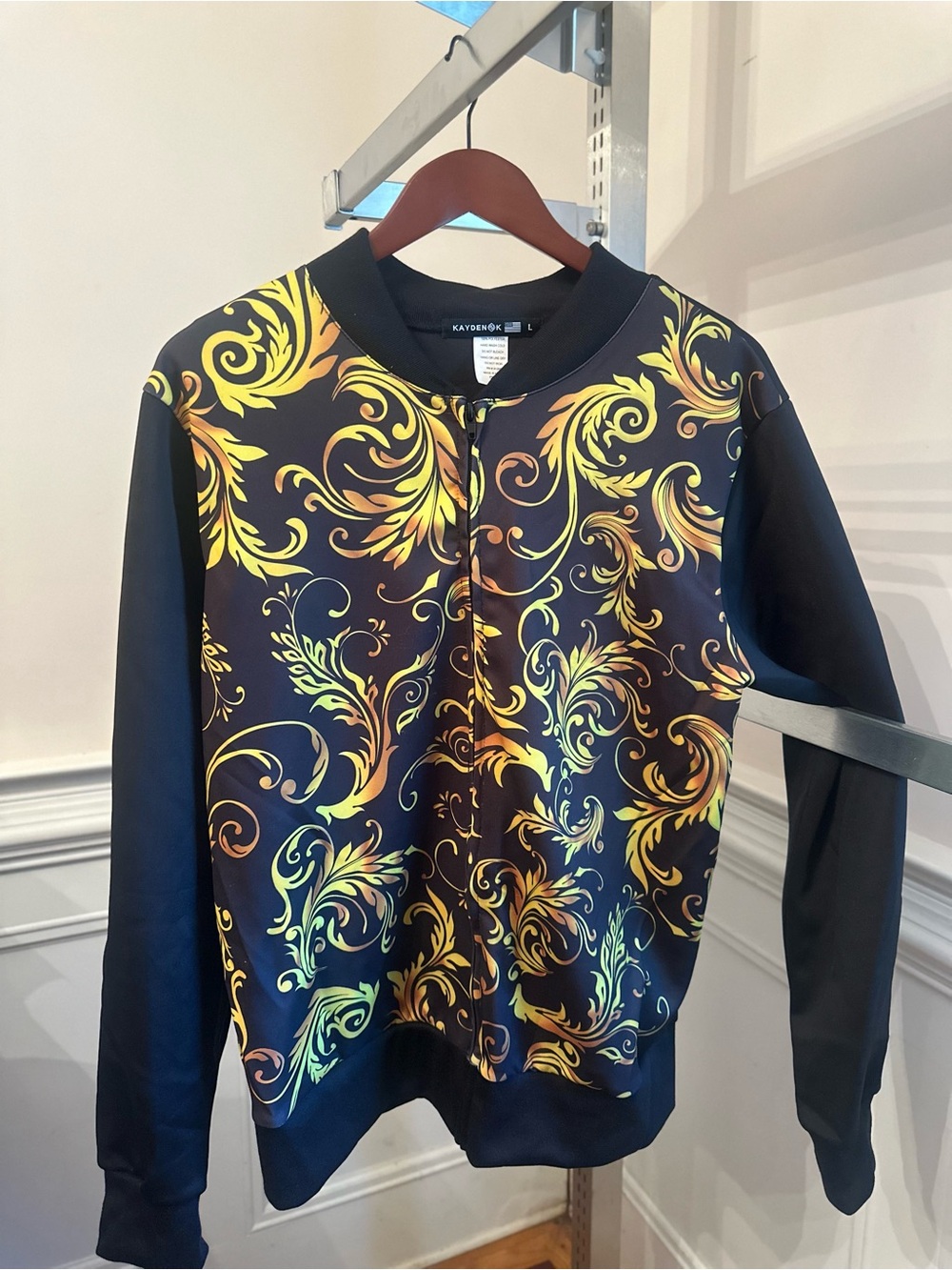 Men’s Black Athletic Track Jacket with Yellow Baroque Print